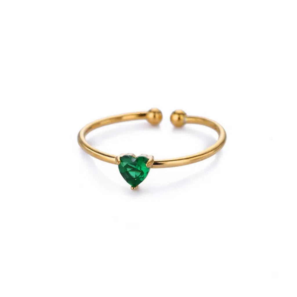 European and American Light Luxury Popular 12-Color Birthday Stone Birthday Stone Peach Heart Zircon Ring Stainless Steel 18K Gold Plated Ring for Women