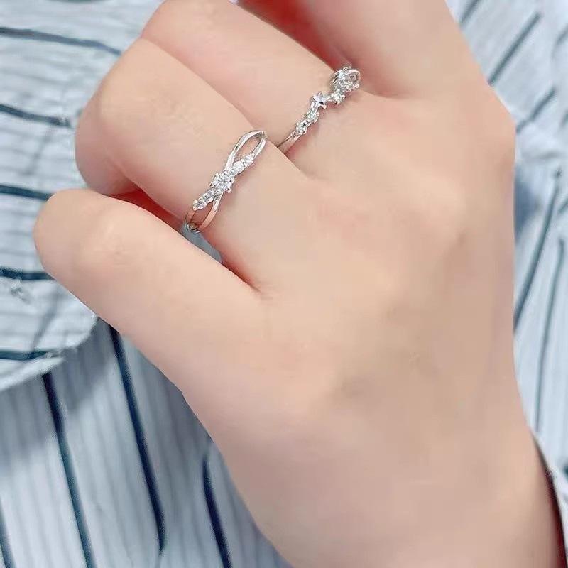 Planet Travel Diamond Cross Ring Couple Ring Fashion All-Match Light Luxury Ring Zircon Ring Opening Adjustable