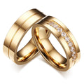 Couple Ring Simple Titanium Steel Couple Ring Pair Ring Electroplated Gold Ring Inlaid Zircon Jewelry CR-054