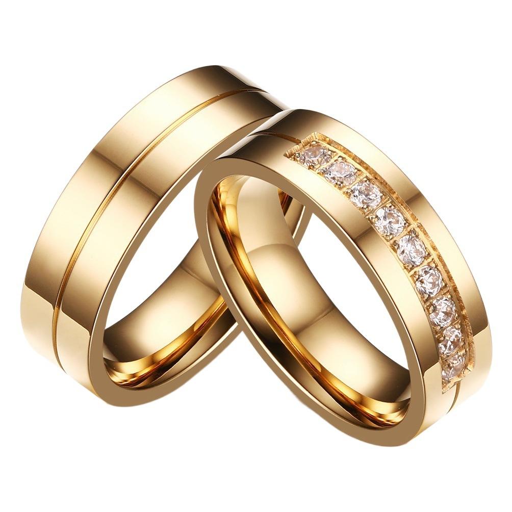 Couple Ring Simple Titanium Steel Couple Ring Pair Ring Electroplated Gold Ring Inlaid Zircon Jewelry CR-054