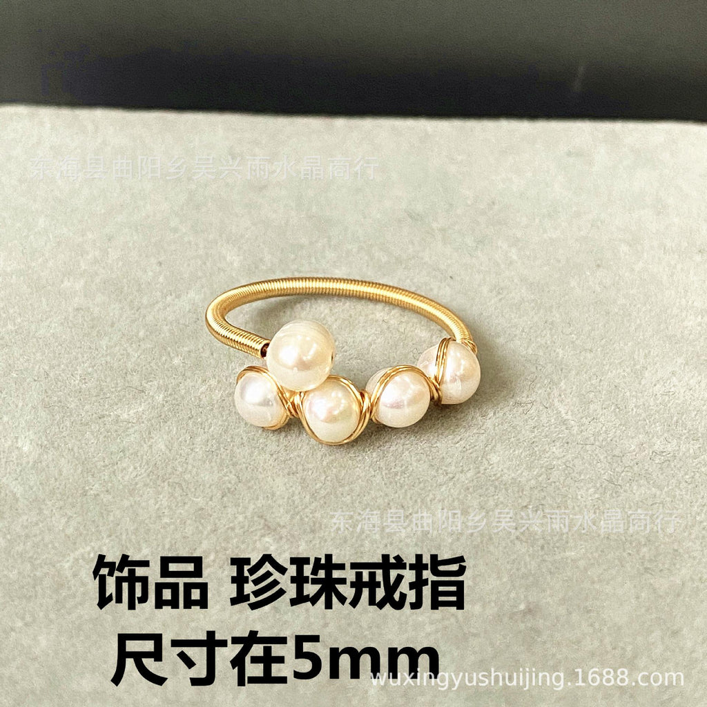 14K Gold-Wrapped Winding Handmade Natural White Pearl Ring Colorful Tourmaline Ring Row Ring Jewelry Wholesale