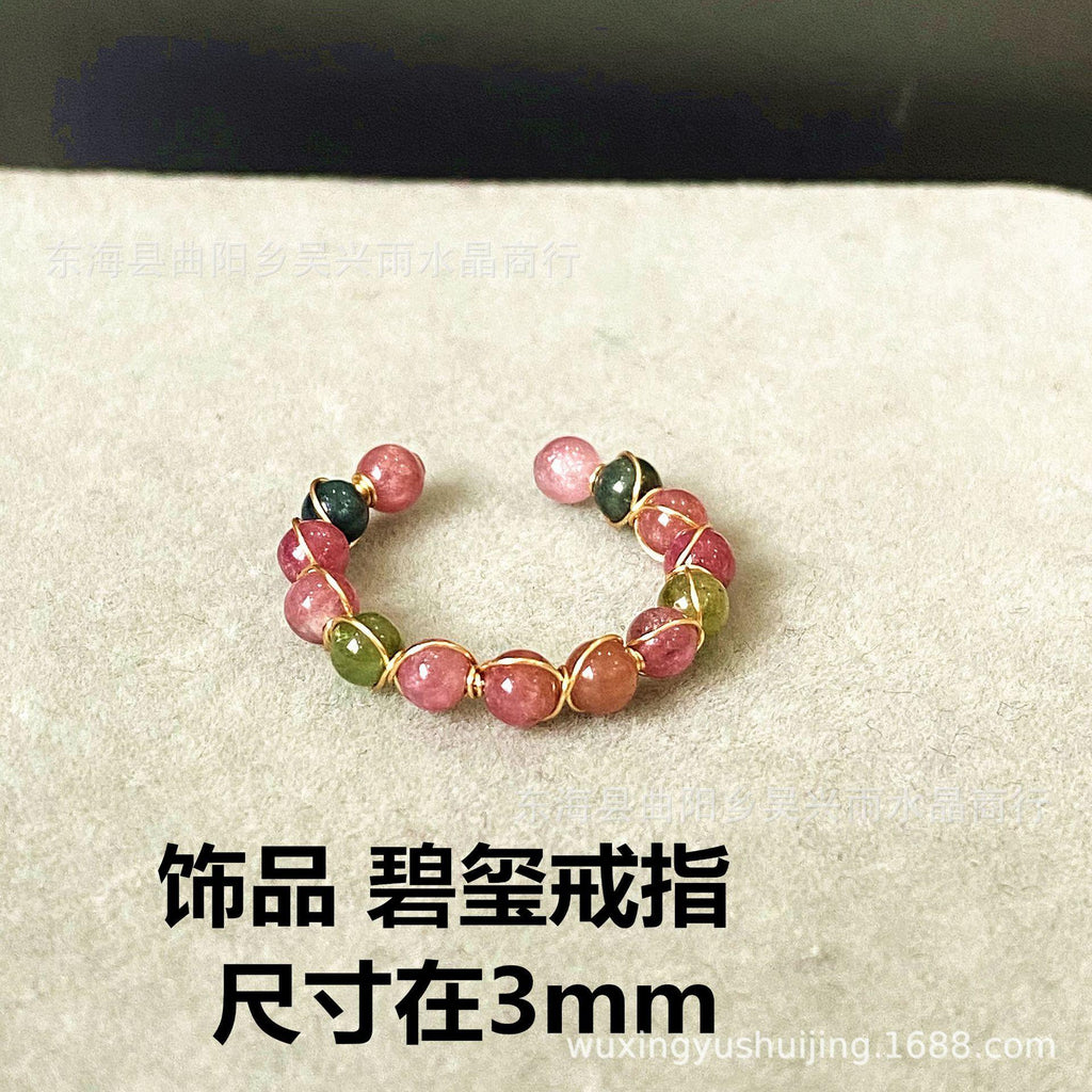 14K Gold-Wrapped Winding Handmade Natural White Pearl Ring Colorful Tourmaline Ring Row Ring Jewelry Wholesale