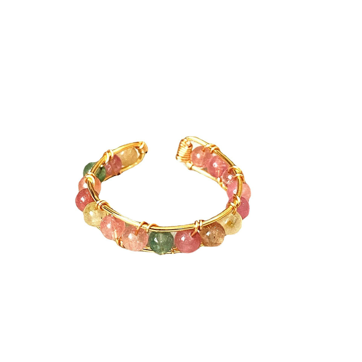 14K Gold-Wrapped Winding Handmade Natural White Pearl Ring Colorful Tourmaline Ring Row Ring Jewelry Wholesale