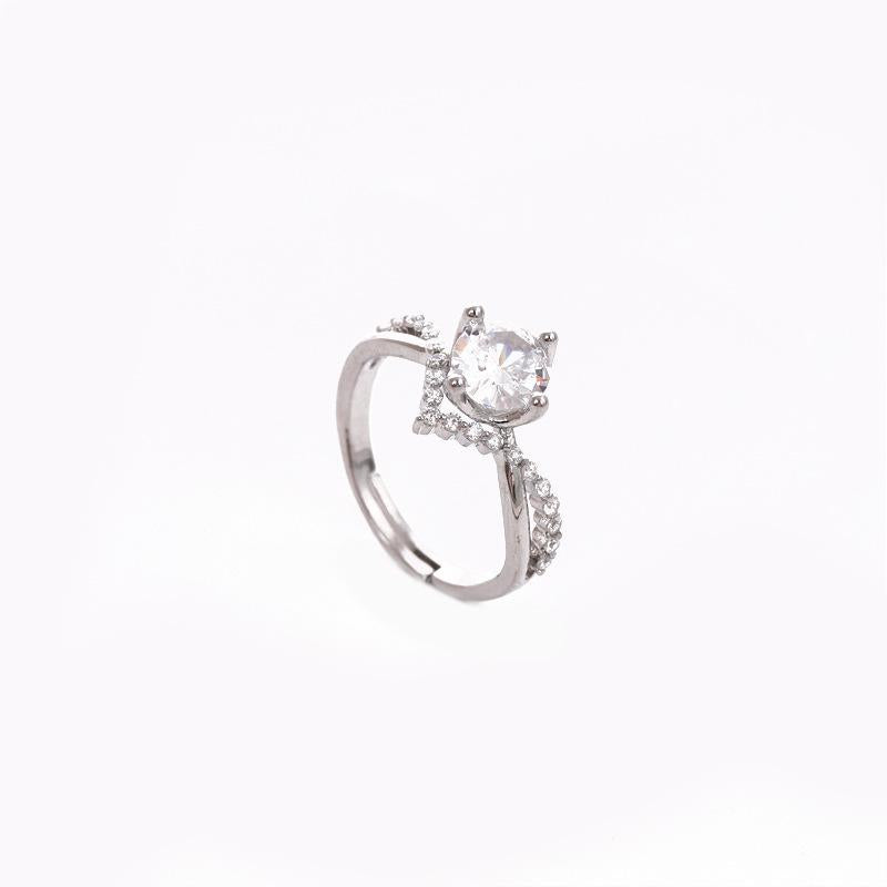 High-End Six-Claw Simulation Diamond Ring Women's Simple Fashion Couple Zircon Couple Ring Proposal Wedding Open Ring Wholesale