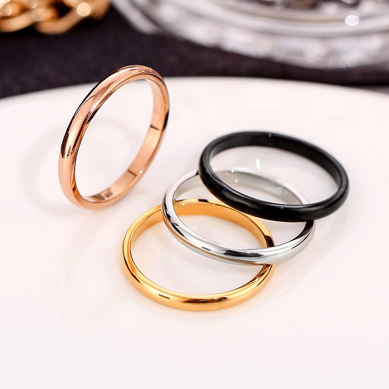Japanese and Korean Foreign Trade Simple Titanium Steel Ring Glossy Diamond Ring Female Couple Ring Fine Stainless Steel Ring Jewelry