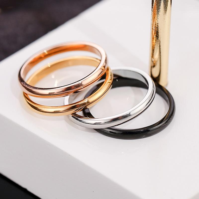 Japanese and Korean Foreign Trade Simple Titanium Steel Ring Glossy Diamond Ring Female Couple Ring Fine Stainless Steel Ring Jewelry