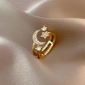Star Moon Zircon Ring Female Fashion Personality Ring Light Luxury Advanced Open Ring All-Match Star Moon Ring