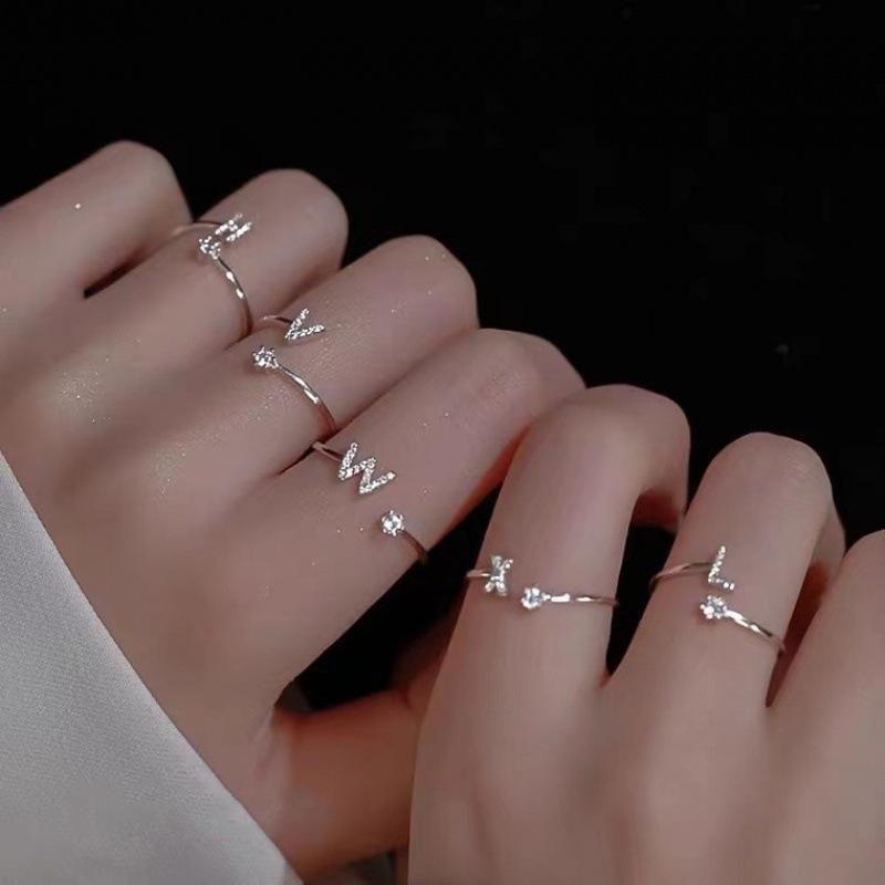 26 Letter Ring Female Light Luxury High Sense Design Niche Fashion Online Popular Zircon Open Ring