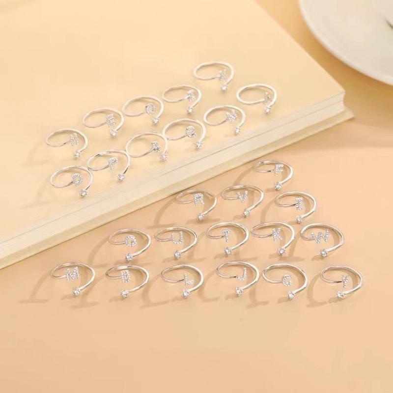 26 Letter Ring Female Light Luxury High Sense Design Niche Fashion Online Popular Zircon Open Ring