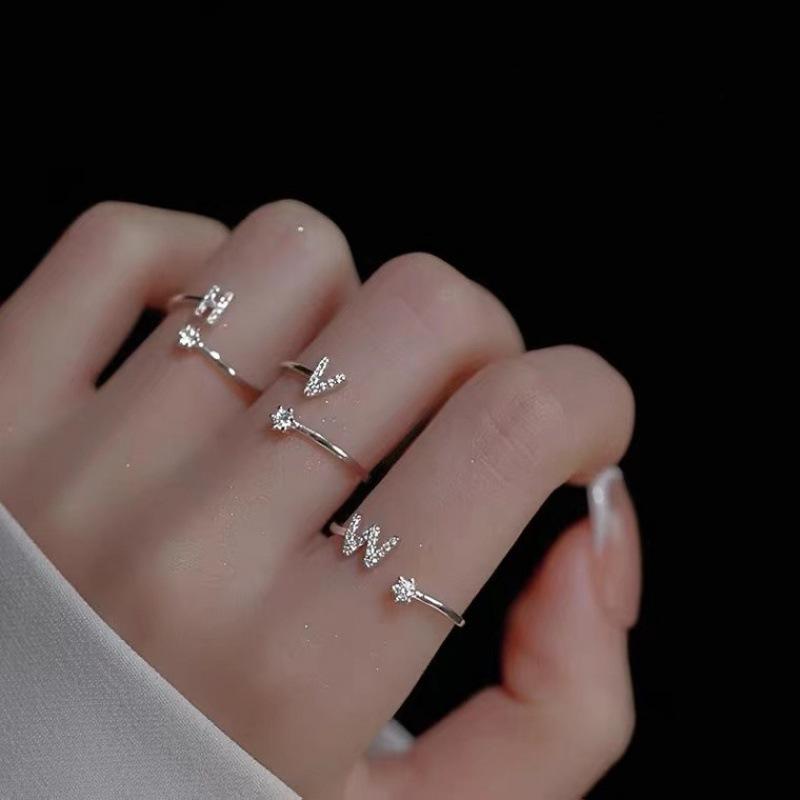 26 Letter Ring Female Light Luxury High Sense Design Niche Fashion Online Popular Zircon Open Ring