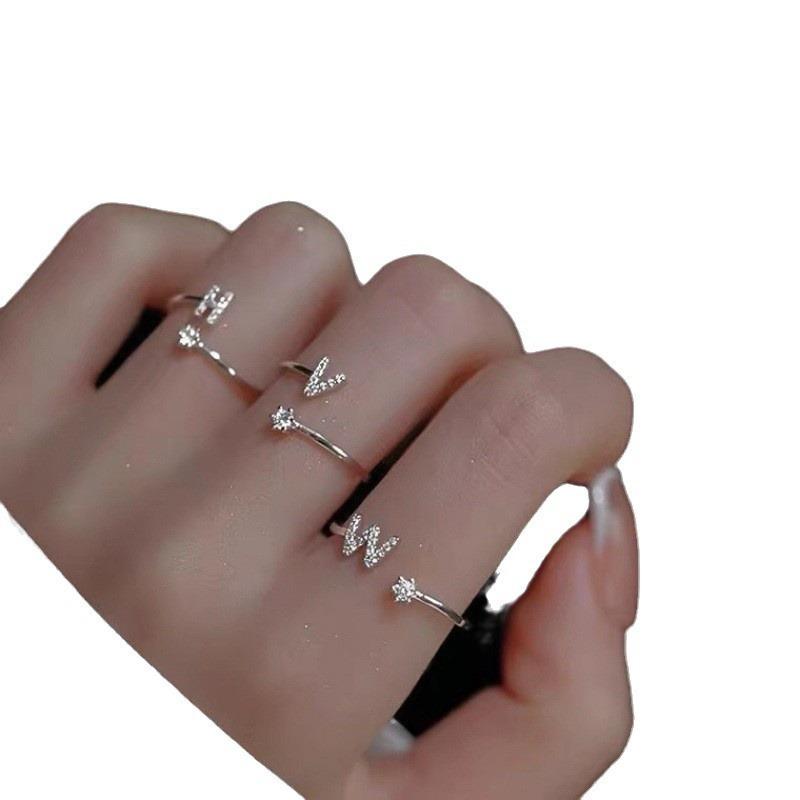 26 Letter Ring Female Light Luxury High Sense Design Niche Fashion Online Popular Zircon Open Ring