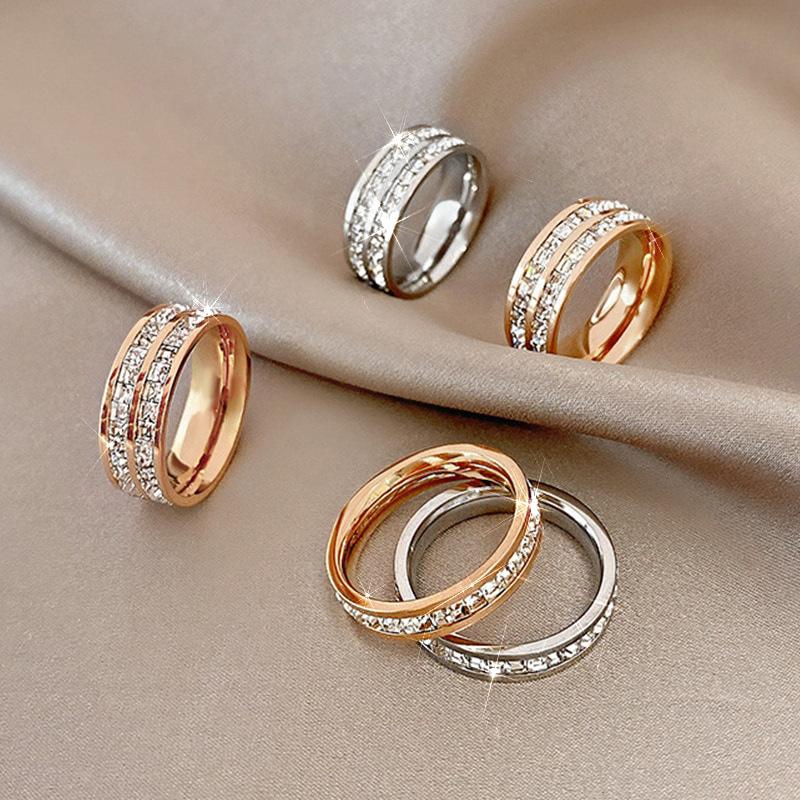 Starry Ring Wholesale Female Titanium Steel Ring Full Diamond Ring Couple Ring Zircon Ring Cold Wind Light Luxury Ring