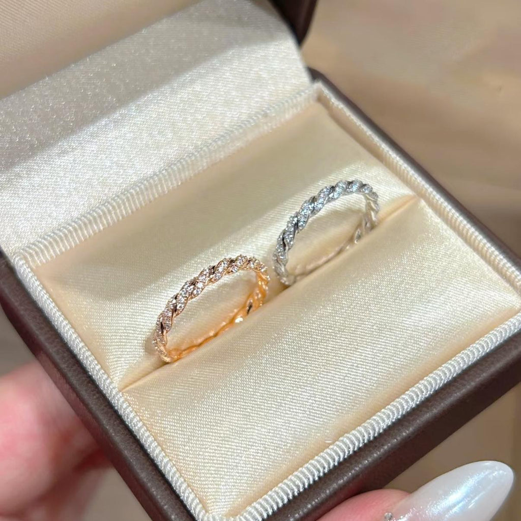 Stacked Twist Ring Female Full Diamond Twisted Rope Ring Zircon Mobius Ring Index Finger Ring Exquisite Broken Diamond Small Row Diamond