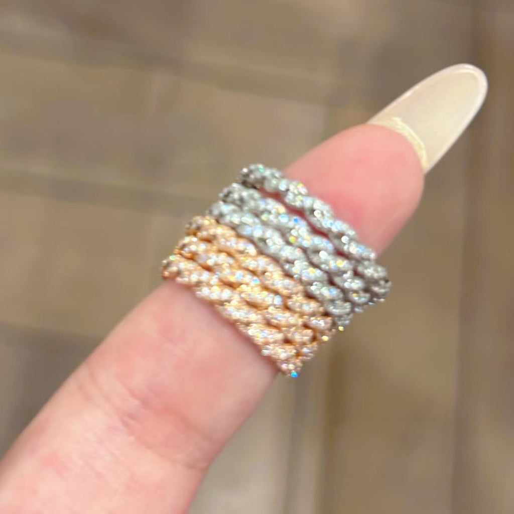 Stacked Twist Ring Female Full Diamond Twisted Rope Ring Zircon Mobius Ring Index Finger Ring Exquisite Broken Diamond Small Row Diamond