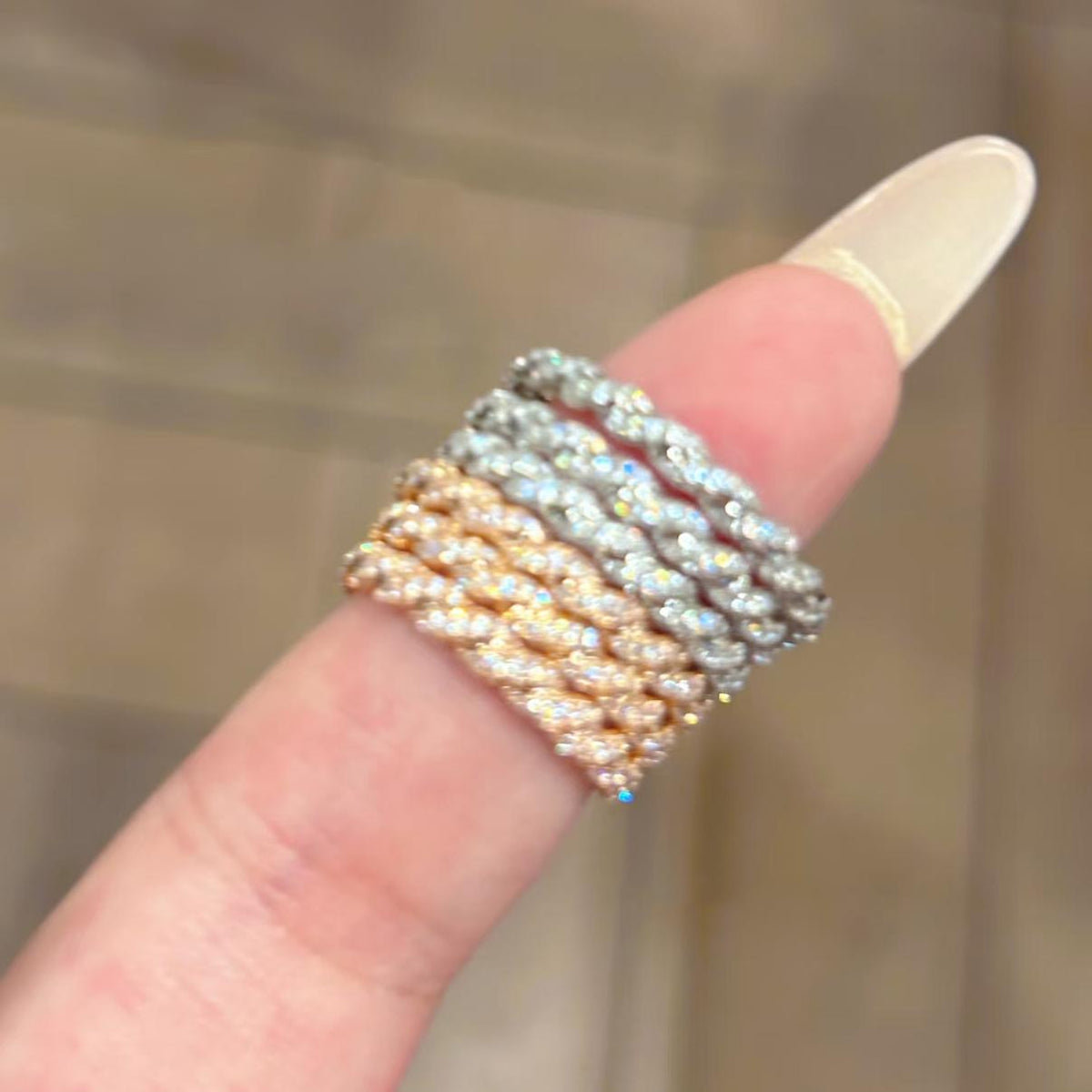 Stacked Twist Ring Female Full Diamond Twisted Rope Ring Zircon Mobius Ring Index Finger Ring Exquisite Broken Diamond Small Row Diamond