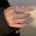 Cross-Border E-Commerce Hot Sale Zircon Rotatable Flower Ring Female Niche Fashion Light Luxury Cold Wind Decompression Open Ring