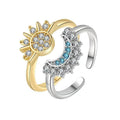 European and American New Jewelry Niche Inlaid Zircon Sun and Moon Tonghui Stacked Open Ring Ring Girl in Cross-Border Couple