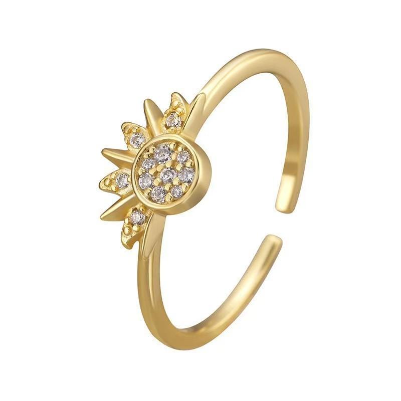 European and American New Jewelry Niche Inlaid Zircon Sun and Moon Tonghui Stacked Open Ring Ring Girl in Cross-Border Couple