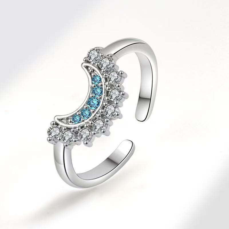 European and American New Jewelry Niche Inlaid Zircon Sun and Moon Tonghui Stacked Open Ring Ring Girl in Cross-Border Couple