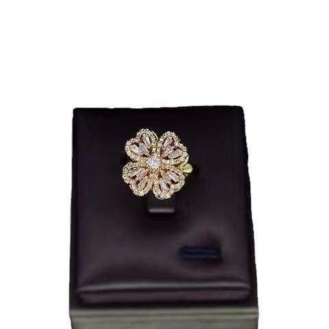 Cross-Border E-Commerce Hot Sale Zircon Rotatable Flower Ring Female Niche Fashion Light Luxury Cold Wind Decompression Open Ring