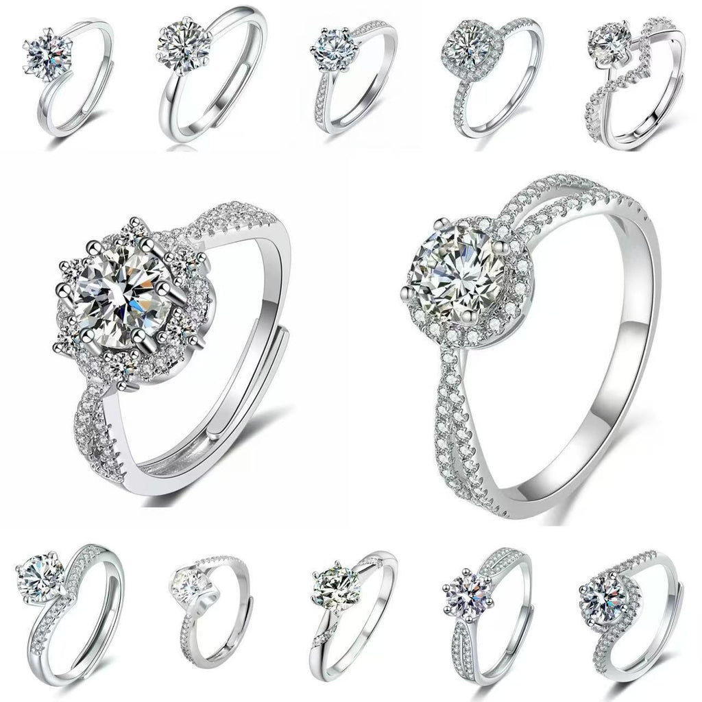 High-End Six-Claw Simulation Diamond Ring Women's Simple Fashion Couple Zircon Couple Ring Proposal Wedding Open Ring Wholesale