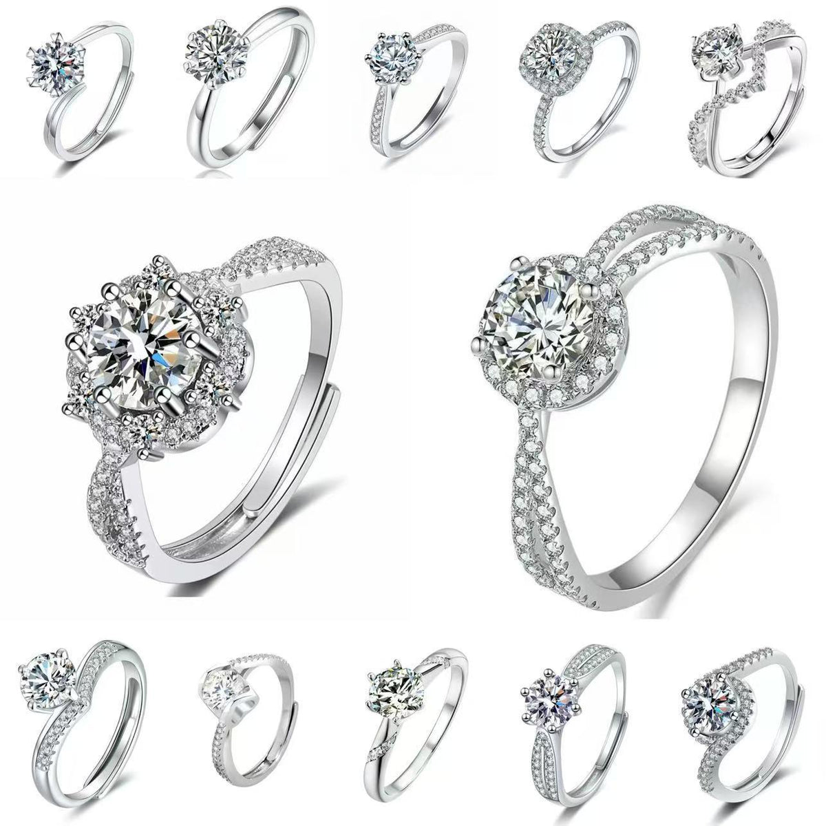 High-End Six-Claw Simulation Diamond Ring Women's Simple Fashion Couple Zircon Couple Ring Proposal Wedding Open Ring Wholesale