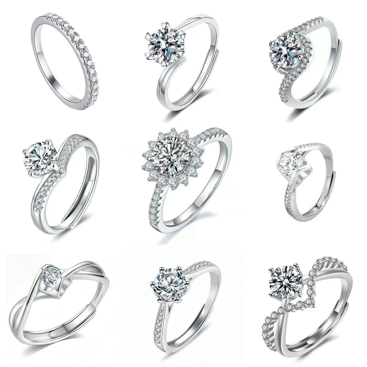 High-End Six-Claw Simulation Diamond Ring Women's Simple Fashion Couple Zircon Couple Ring Proposal Wedding Open Ring Wholesale