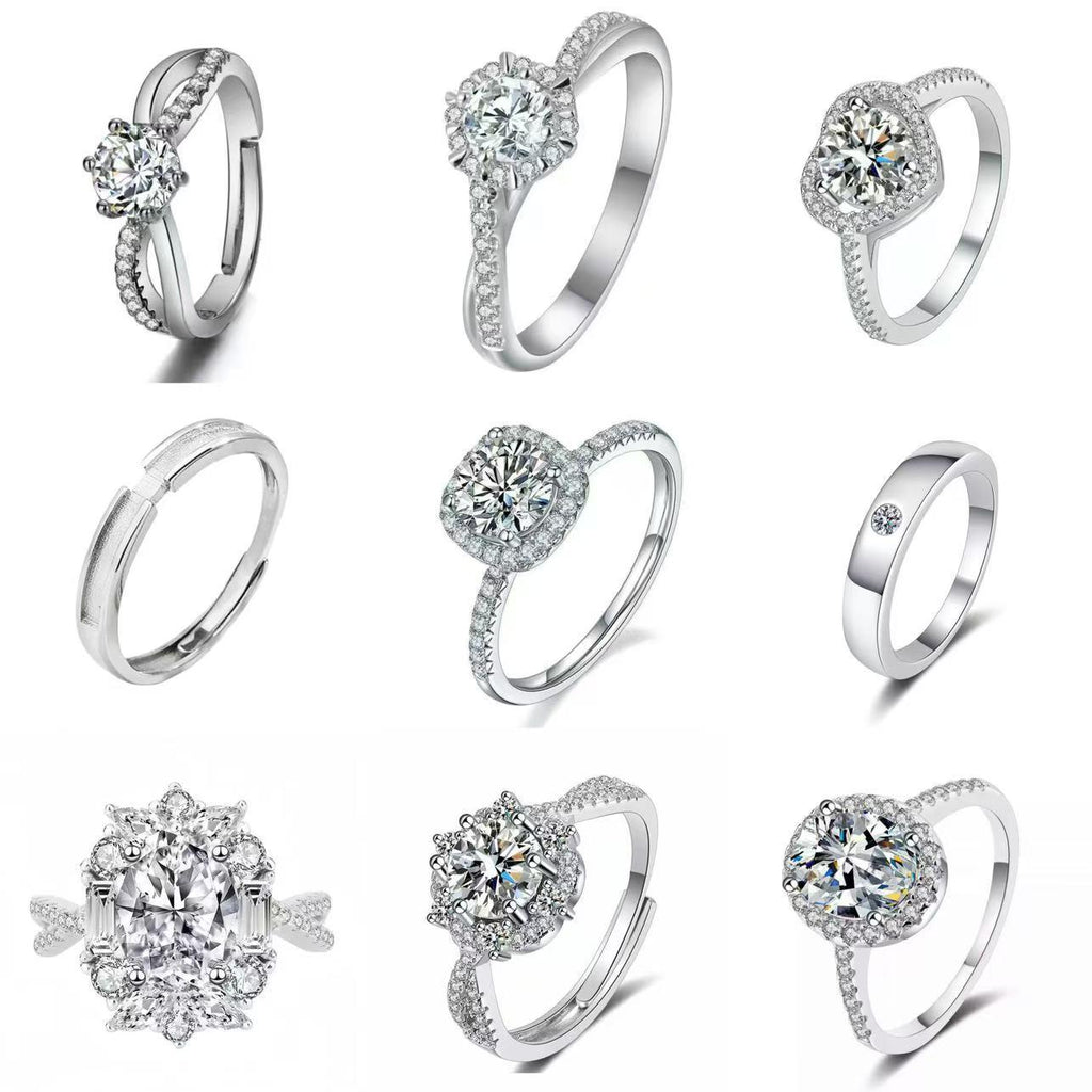 High-End Six-Claw Simulation Diamond Ring Women's Simple Fashion Couple Zircon Couple Ring Proposal Wedding Open Ring Wholesale