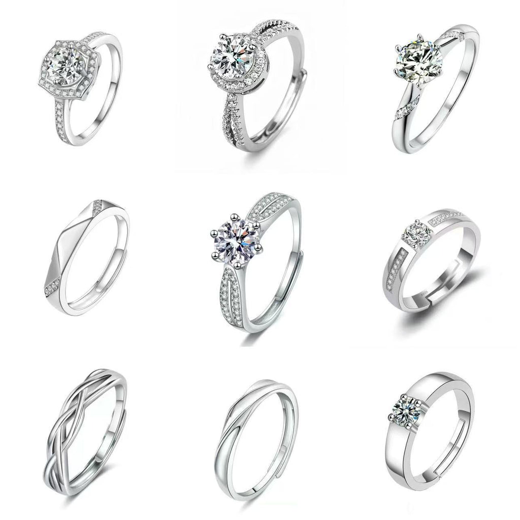 High-End Six-Claw Simulation Diamond Ring Women's Simple Fashion Couple Zircon Couple Ring Proposal Wedding Open Ring Wholesale