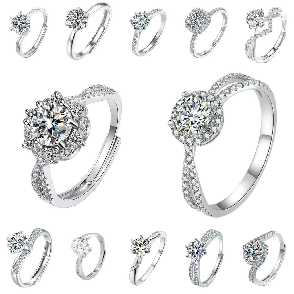 High-End Six-Claw Simulation Diamond Ring Women's Simple Fashion Couple Zircon Couple Ring Proposal Wedding Open Ring Wholesale