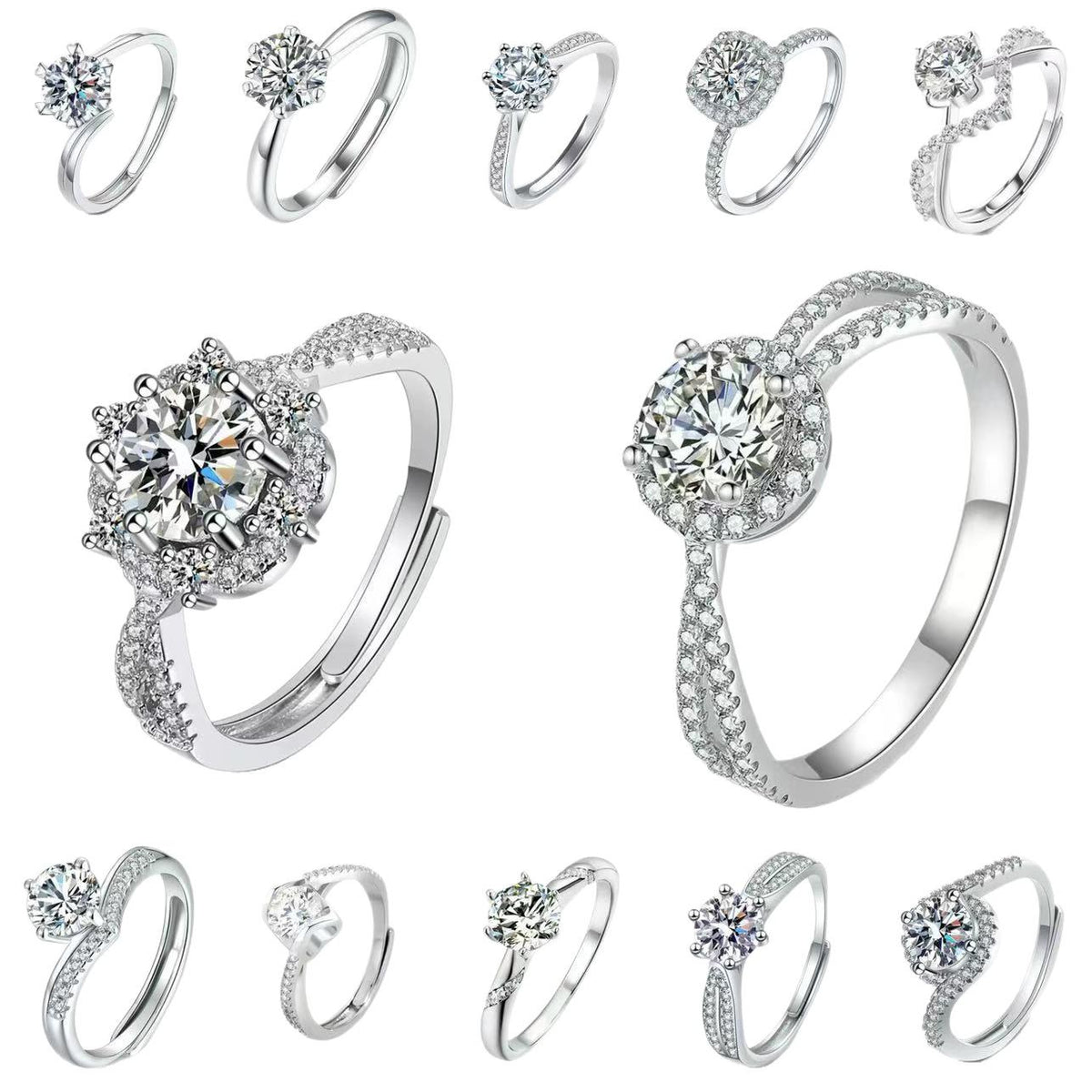 High-End Six-Claw Simulation Diamond Ring Women's Simple Fashion Couple Zircon Couple Ring Proposal Wedding Open Ring Wholesale