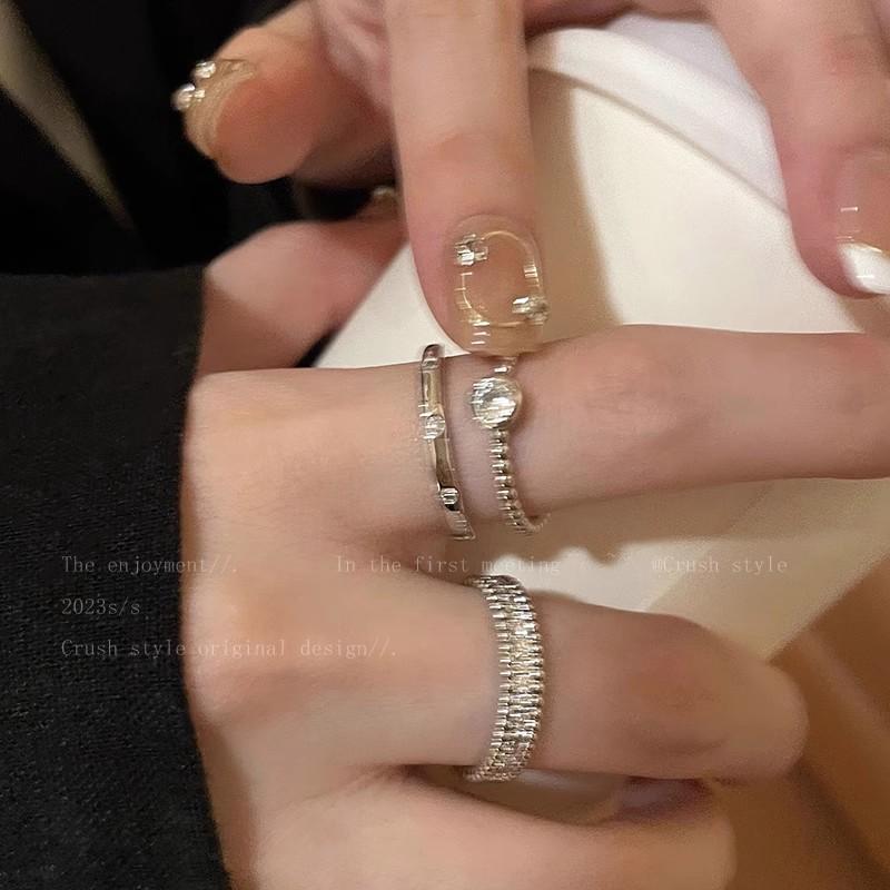Non-Fading Ring Niche Design High Sense Plain Ring Zircon Women's Stacked Suit Ins Open Ring Light Luxury Personality