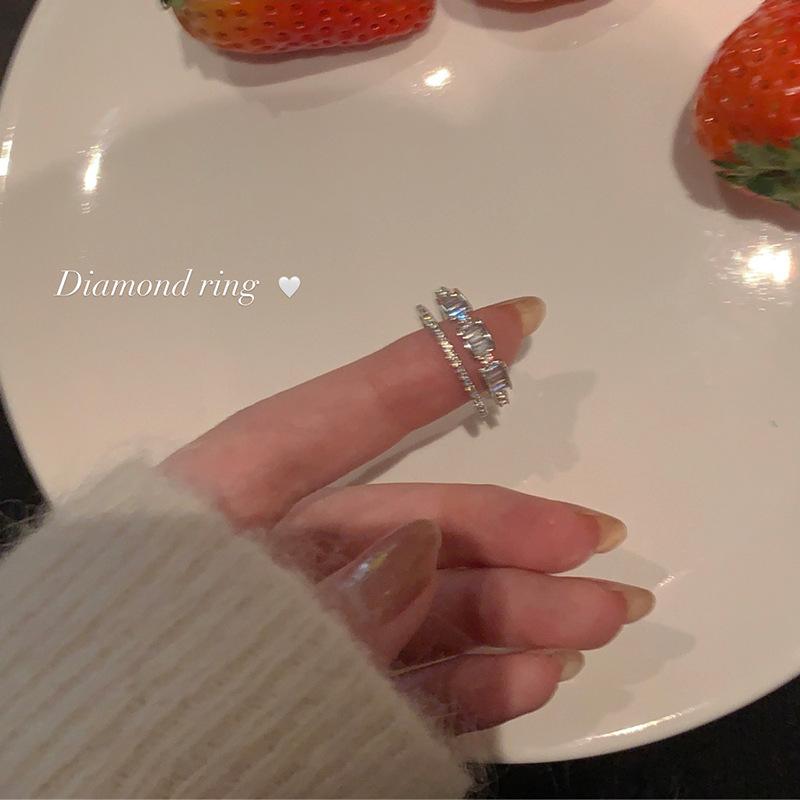 Non-Fading Ring Niche Design High Sense Plain Ring Zircon Women's Stacked Suit Ins Open Ring Light Luxury Personality