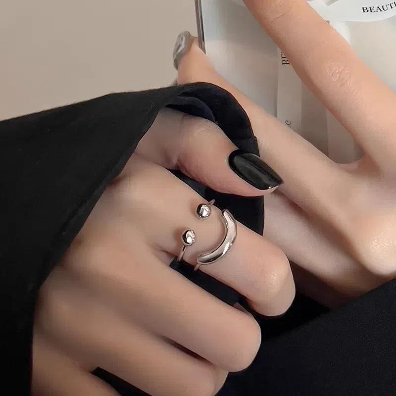 Non-Fading Ring Niche Design High Sense Plain Ring Zircon Women's Stacked Suit Ins Open Ring Light Luxury Personality