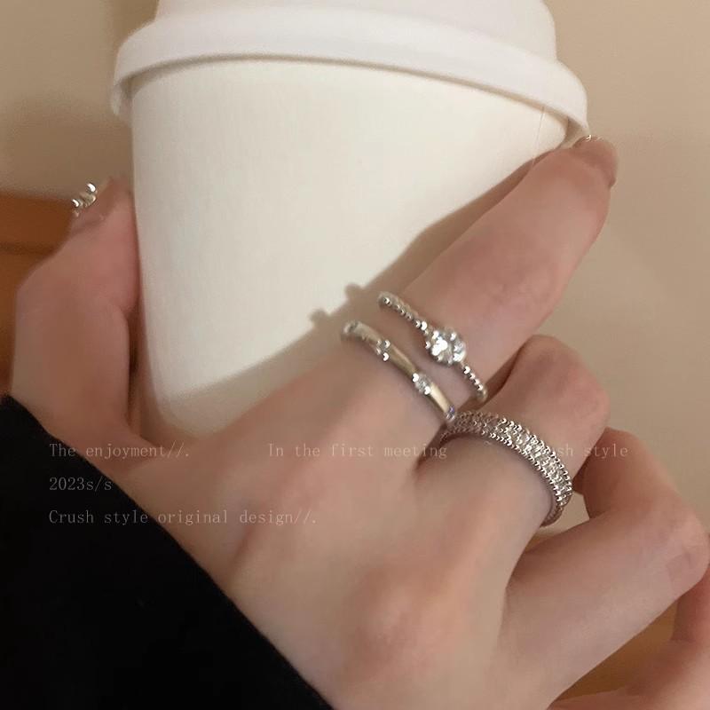 Non-Fading Ring Niche Design High Sense Plain Ring Zircon Women's Stacked Suit Ins Open Ring Light Luxury Personality