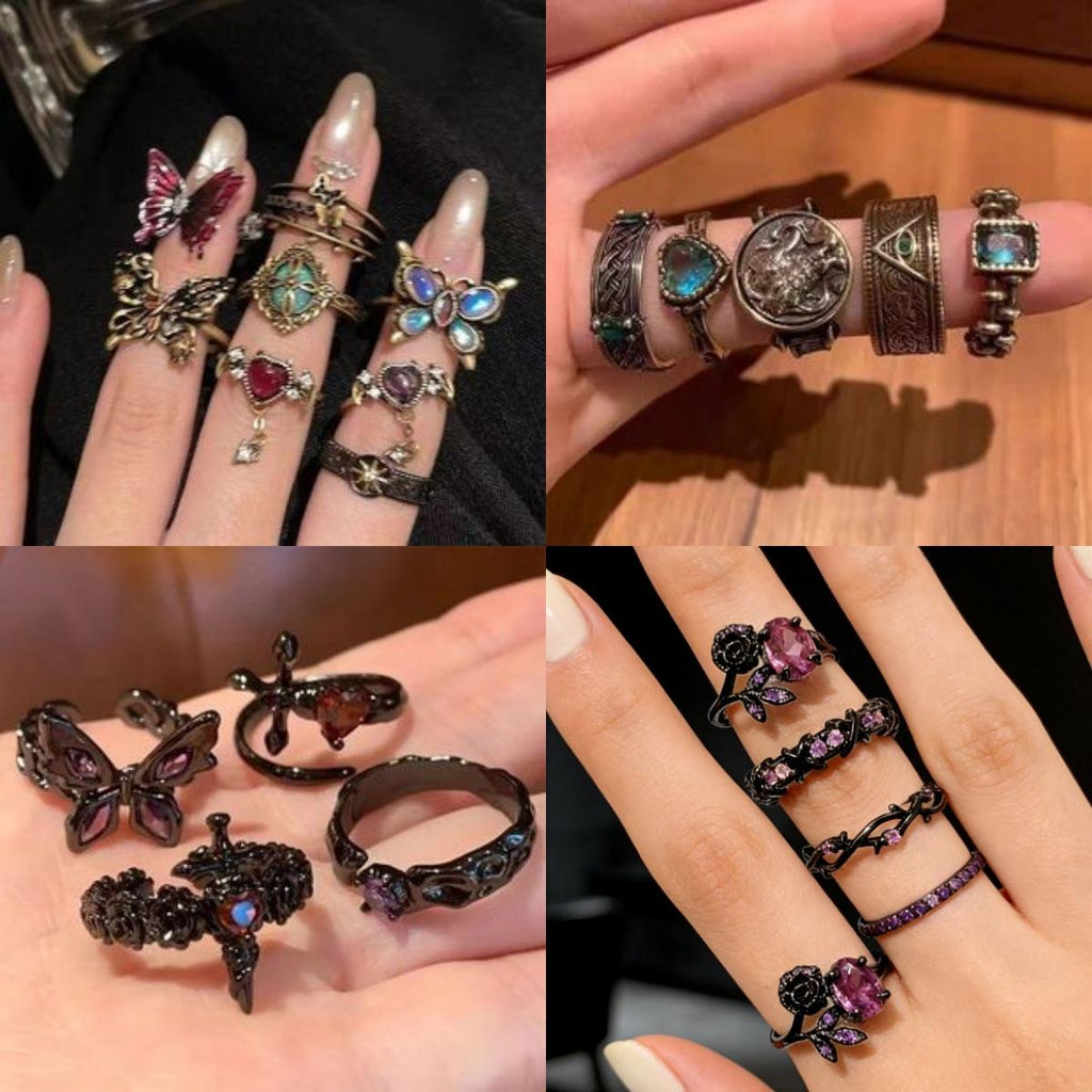 Retro Dark Ring Gothic Style Butterfly Enamel Court Style Open Ring Niche Stacked Design Sense Ring