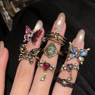 Retro Dark Ring Gothic Style Butterfly Enamel Court Style Open Ring Niche Stacked Design Sense Ring