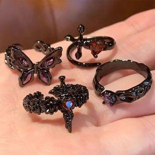 Retro Dark Ring Gothic Style Butterfly Enamel Court Style Open Ring Niche Stacked Design Sense Ring