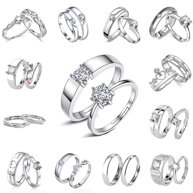 Couple Ring Korean Style Simple Ring Simulation Diamond Ring Open Zircon Classic Ring Couple Wedding Ring One-Piece Delivery