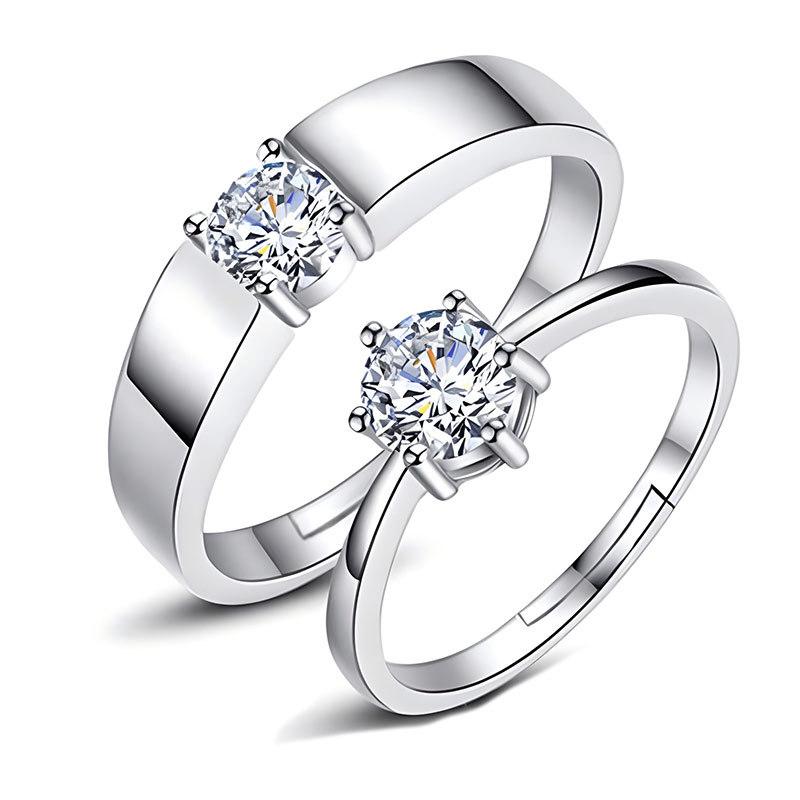 Couple Ring Korean Style Simple Ring Simulation Diamond Ring Open Zircon Classic Ring Couple Wedding Ring One-Piece Delivery
