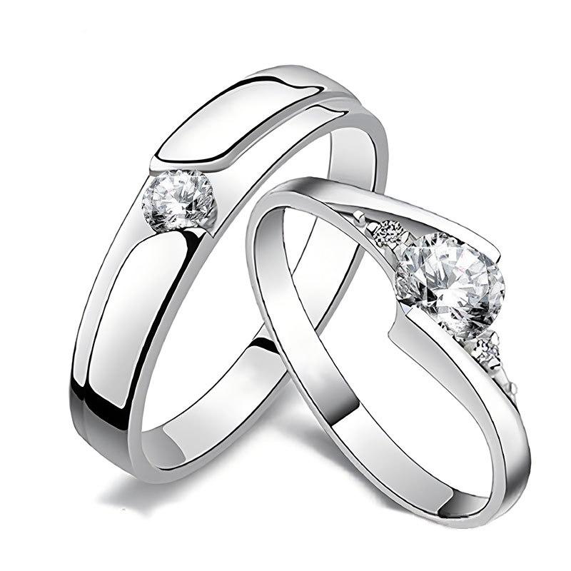 Couple Ring Korean Style Simple Ring Simulation Diamond Ring Open Zircon Classic Ring Couple Wedding Ring One-Piece Delivery