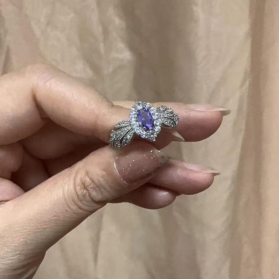 Provence Super Flash Light Purple Zircon Light Luxury Cold Sense High Sense Temperament Ring Open Ring Ring Female
