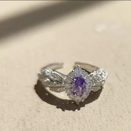 Provence Super Flash Light Purple Zircon Light Luxury Cold Sense High Sense Temperament Ring Open Ring Ring Female