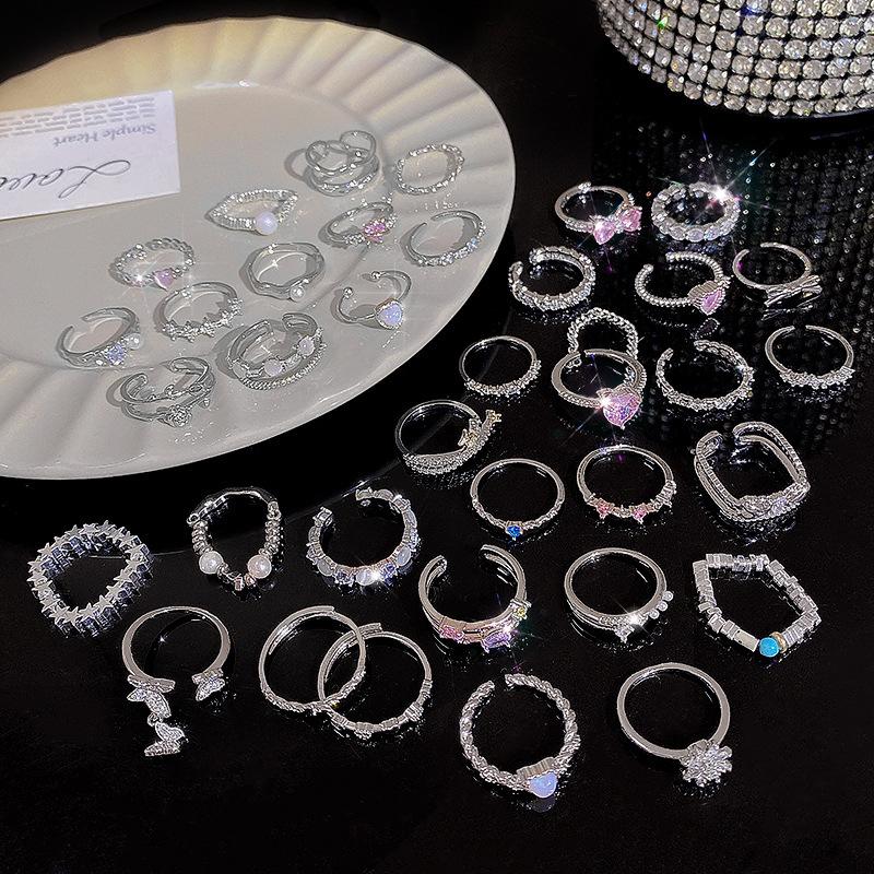 INS Style Silver Zircon Ring Female Light Luxury Niche High Sense Open Ring Ring Versatile Temperament Bracelet Wholesale