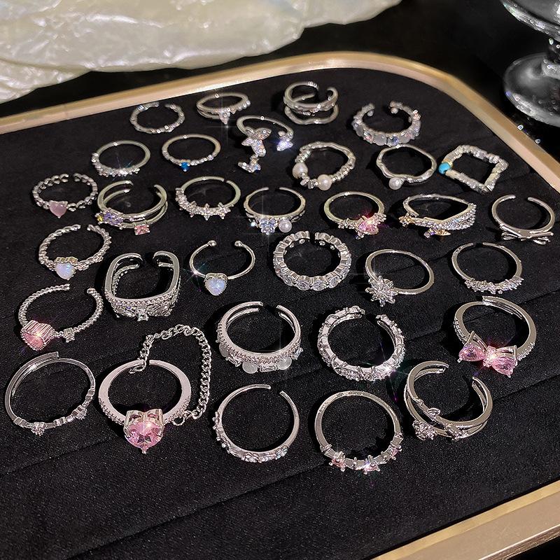 INS Style Silver Zircon Ring Female Light Luxury Niche High Sense Open Ring Ring Versatile Temperament Bracelet Wholesale