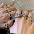 Sweet Cool Hot Girl Style Copper Gold-Plated Star Micro Inlaid Zircon Open Stacked Ring Light Luxury Awn Star Stacked Ring Ring
