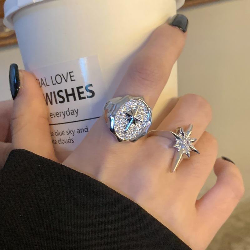 Sweet Cool Hot Girl Style Copper Gold-Plated Star Micro Inlaid Zircon Open Stacked Ring Light Luxury Awn Star Stacked Ring Ring