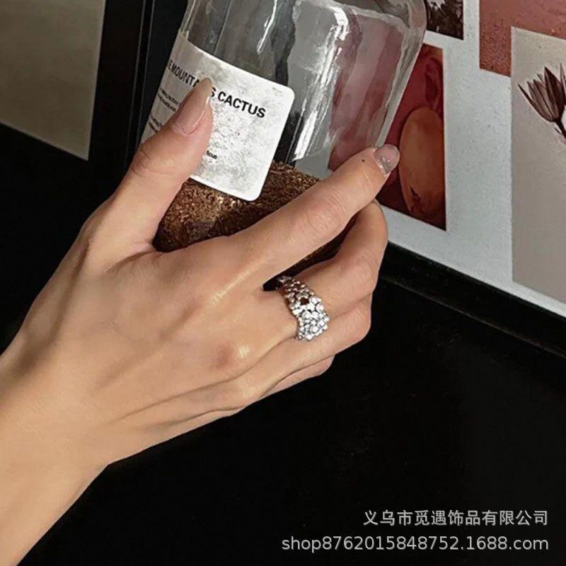French Style Light Luxury Design Pearl Zircon Open Ring Niche Exquisite High-Grade Versatile Temperament Index Finger Ring