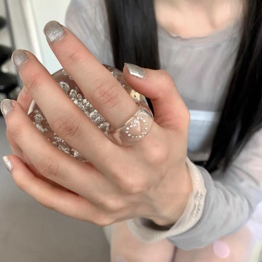 Korean Style Ins Simple Love Zircon Resin Ring Versatile Sweet Design Sense Niche Design Clear Index Finger Ring