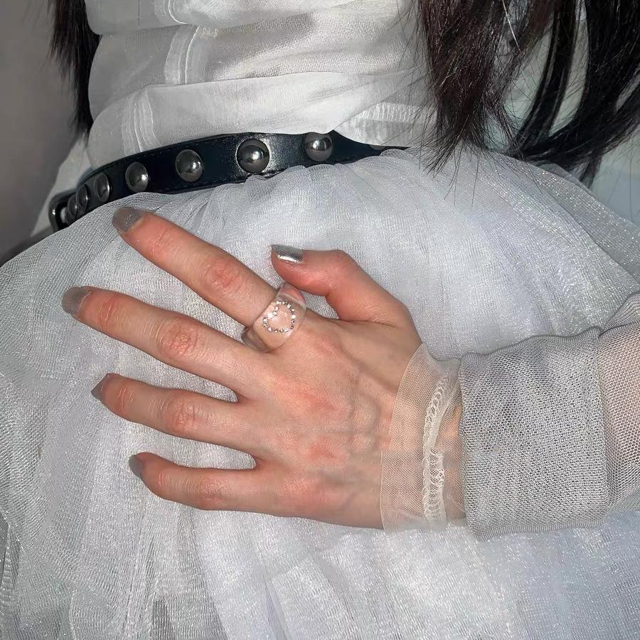 Korean Style Ins Simple Love Zircon Resin Ring Versatile Sweet Design Sense Niche Design Clear Index Finger Ring